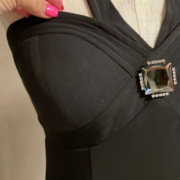 Guess jean cocktail black halter back tie dress, bustier with mirror pin sz L jr - Picture 4 of 14